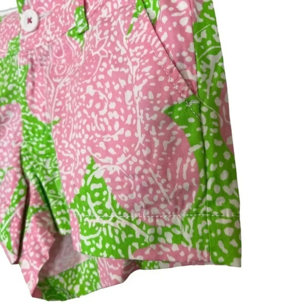 LILLY PULITZER Pink Green THE WALSH SHORT 100% Cotton Fruit Print Shorts sz 00